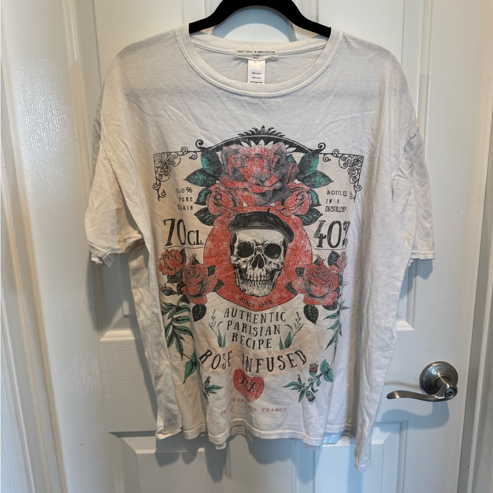 Urban Outfitters Skull & Rose Graphic Tee - White Red Green Print One Size